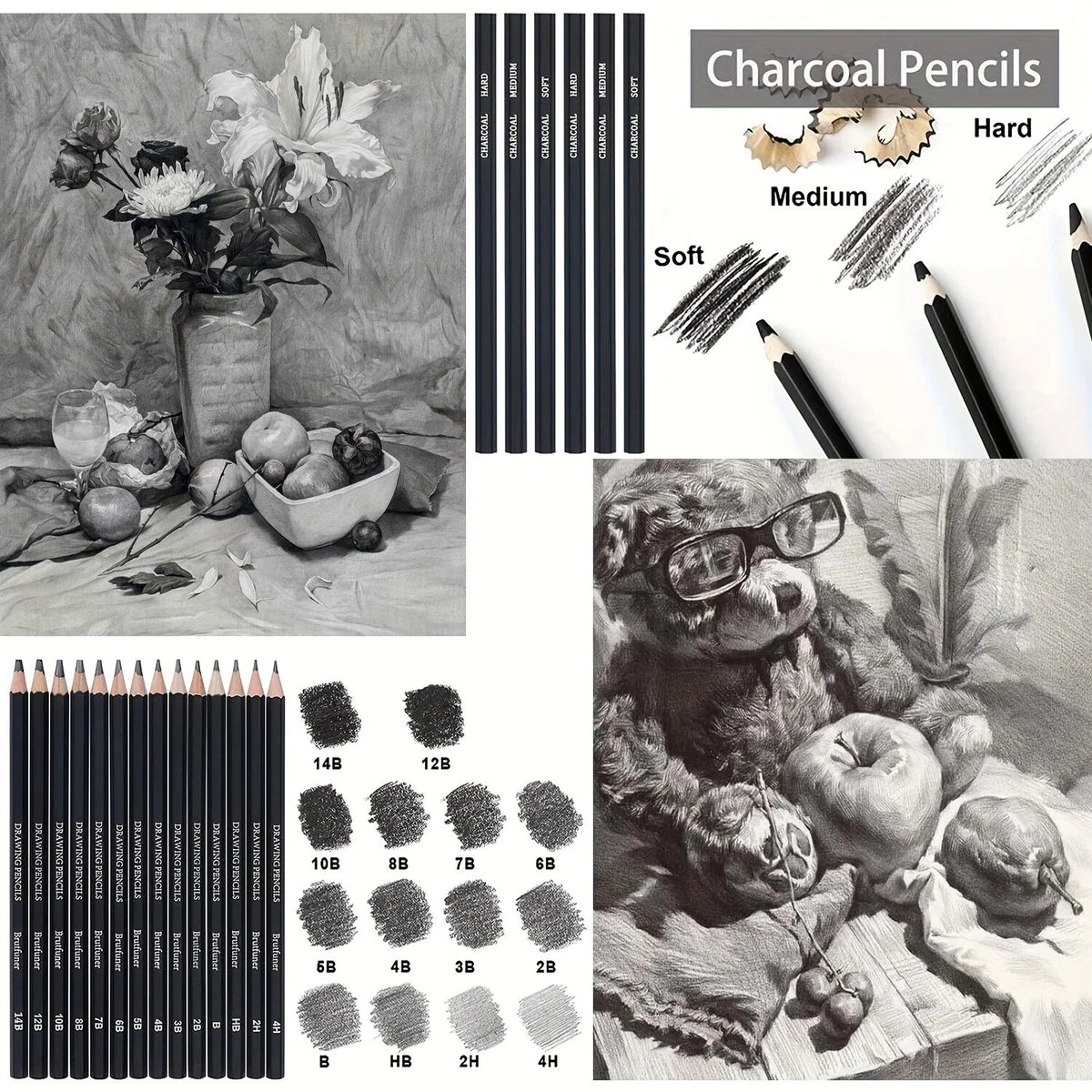 Sketching Pencil Set – graphite and charcoal with storage case