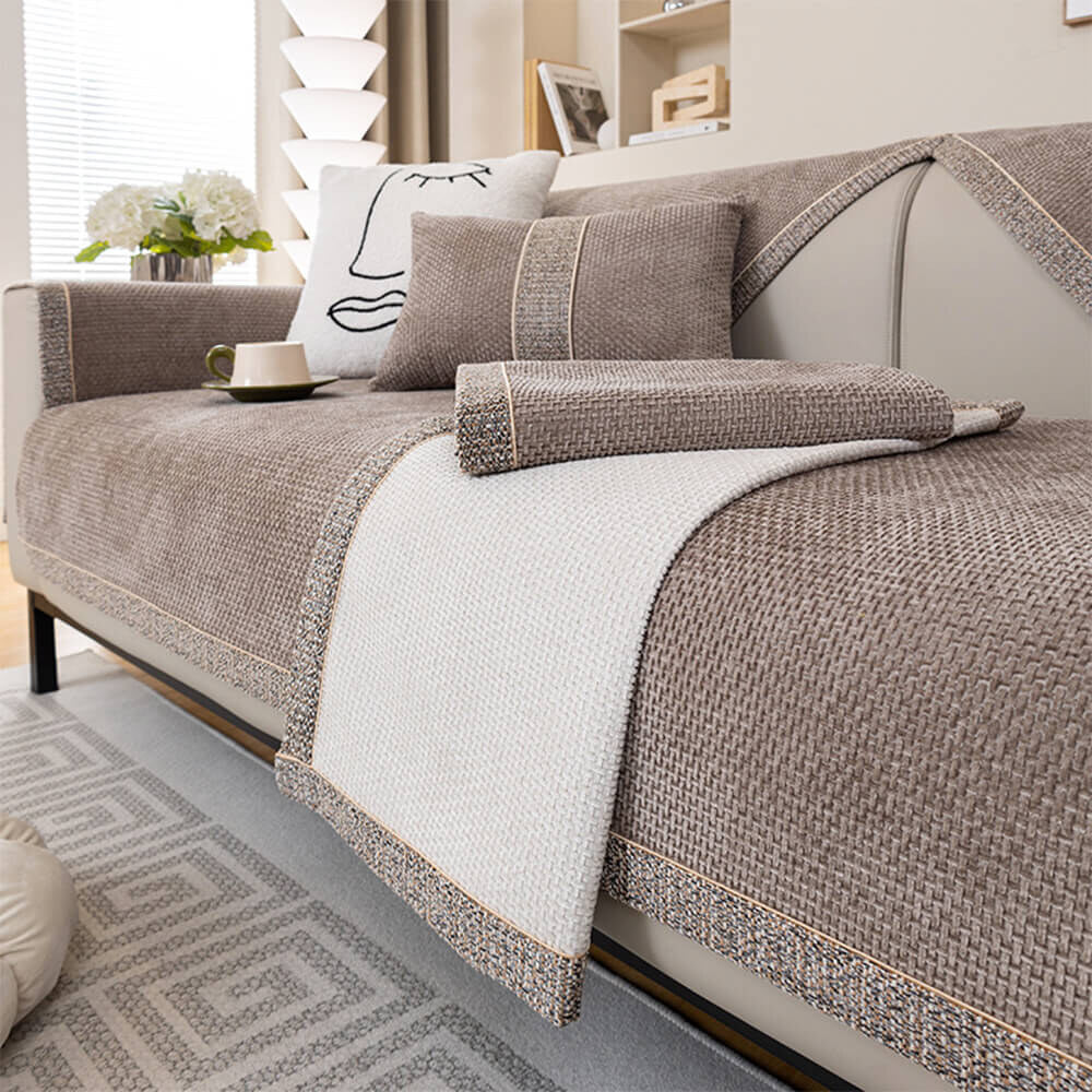 Sofa Cover – tweed woven chenille, anti-slip backing, protective layer