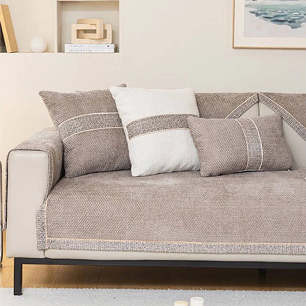 Sofa Cover – tweed woven chenille, anti-slip backing, protective layer
