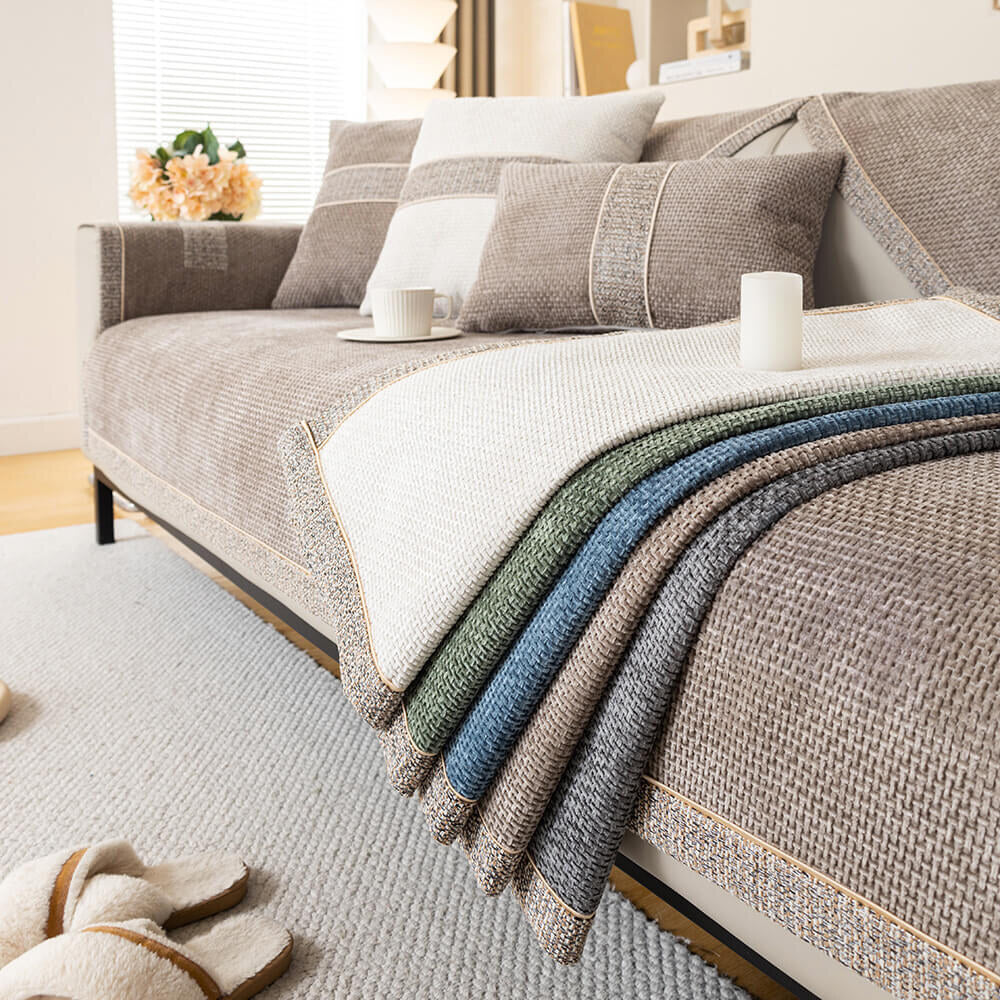 Sofa Cover – tweed woven chenille, anti-slip backing, protective layer