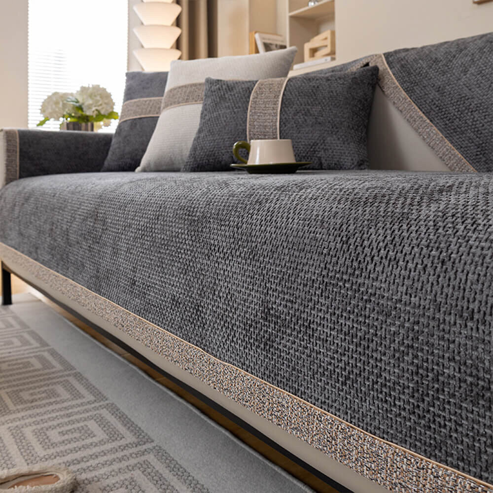 Sofa Cover – tweed woven chenille, anti-slip backing, protective layer