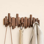 Solid Wood Coat Rack – fold-down hooks, staggered slats, wall mounted