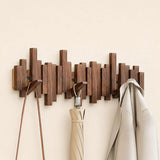 Solid Wood Coat Rack – fold-down hooks, staggered slats, wall mounted