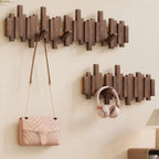 Solid Wood Coat Rack – fold-down hooks, staggered slats, wall mounted