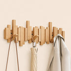 Solid Wood Coat Rack – fold-down hooks, staggered slats, wall mounted