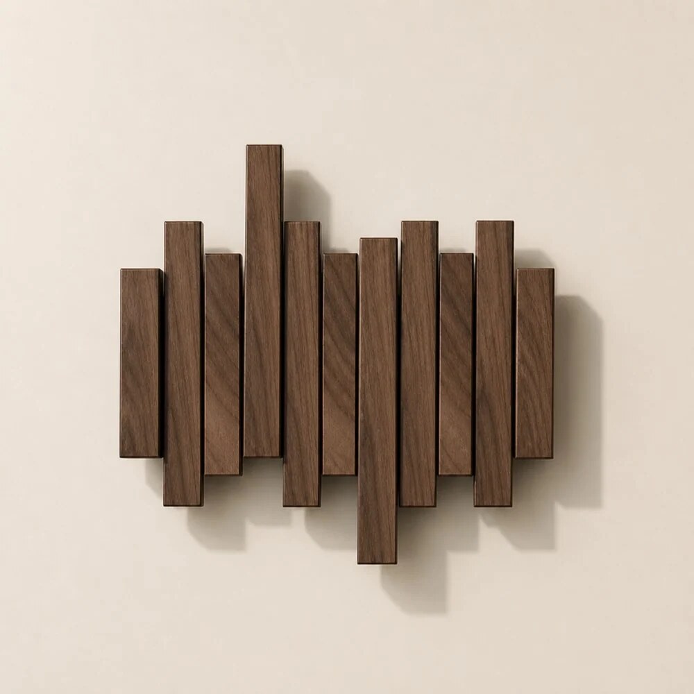 Solid Wood Coat Rack – fold-down hooks, staggered slats, wall mounted