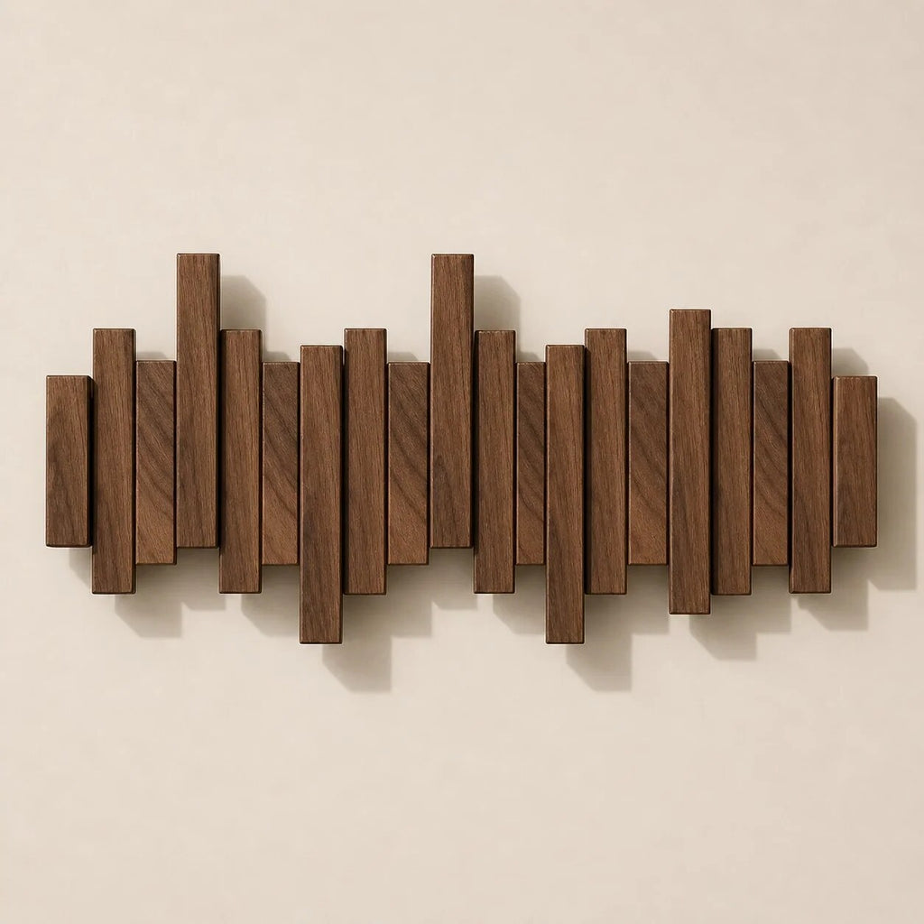 Solid Wood Coat Rack – fold-down hooks, staggered slats, wall mounted