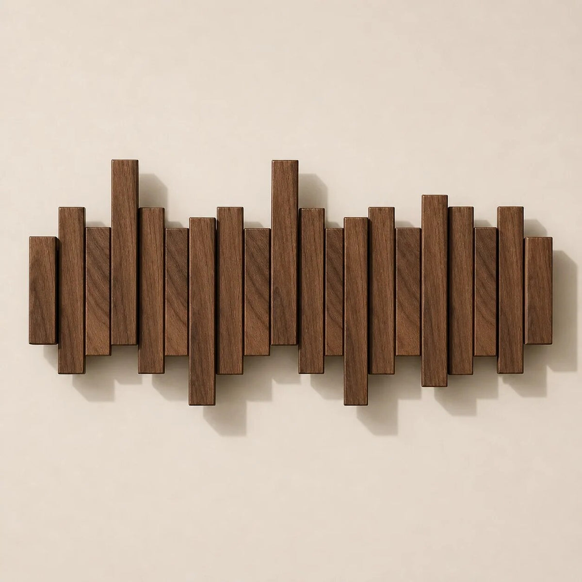 Solid Wood Coat Rack – fold-down hooks, staggered slats, wall mounted