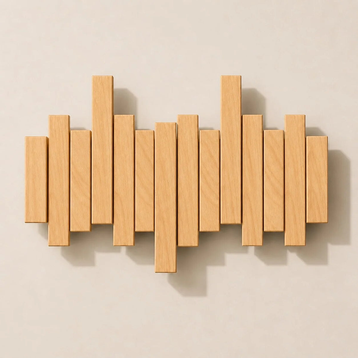 Solid Wood Coat Rack – fold-down hooks, staggered slats, wall mounted