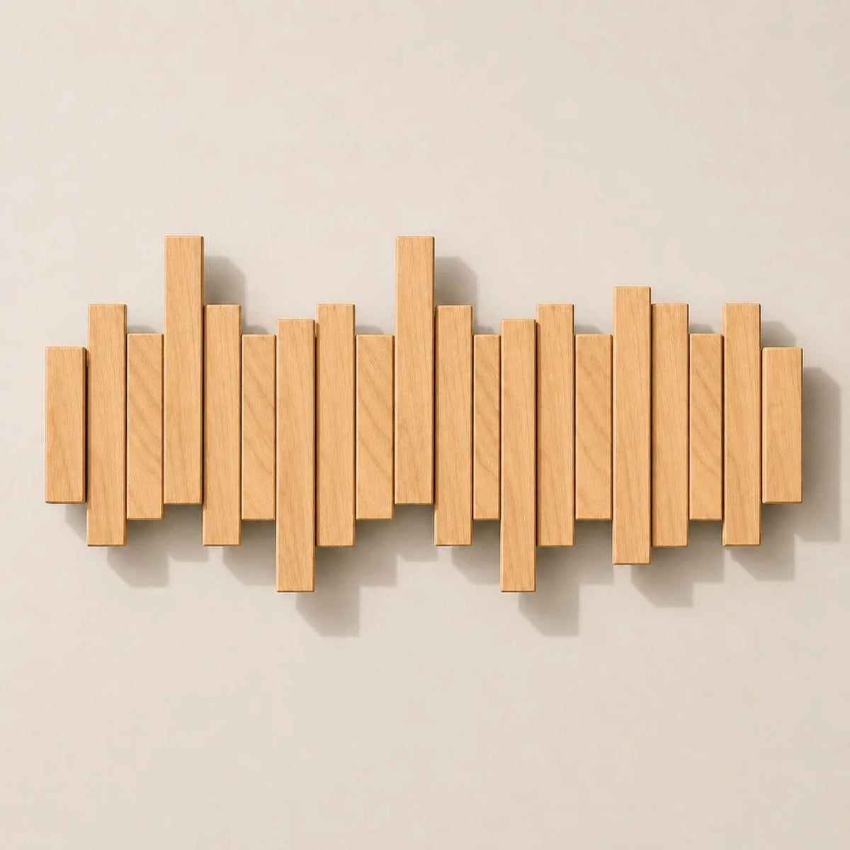 Solid Wood Coat Rack – fold-down hooks, staggered slats, wall mounted