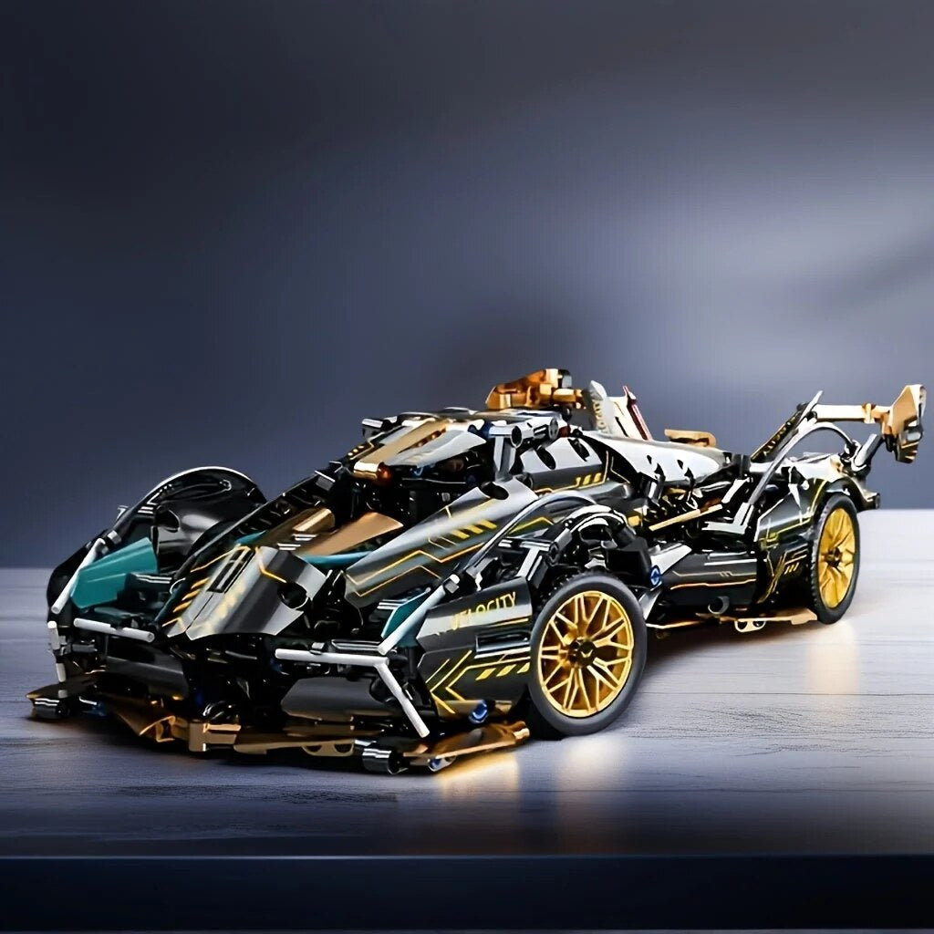Sports Car Building Block Model – black and gold, detailed design