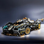 Sports Car Building Block Model – black and gold, detailed design