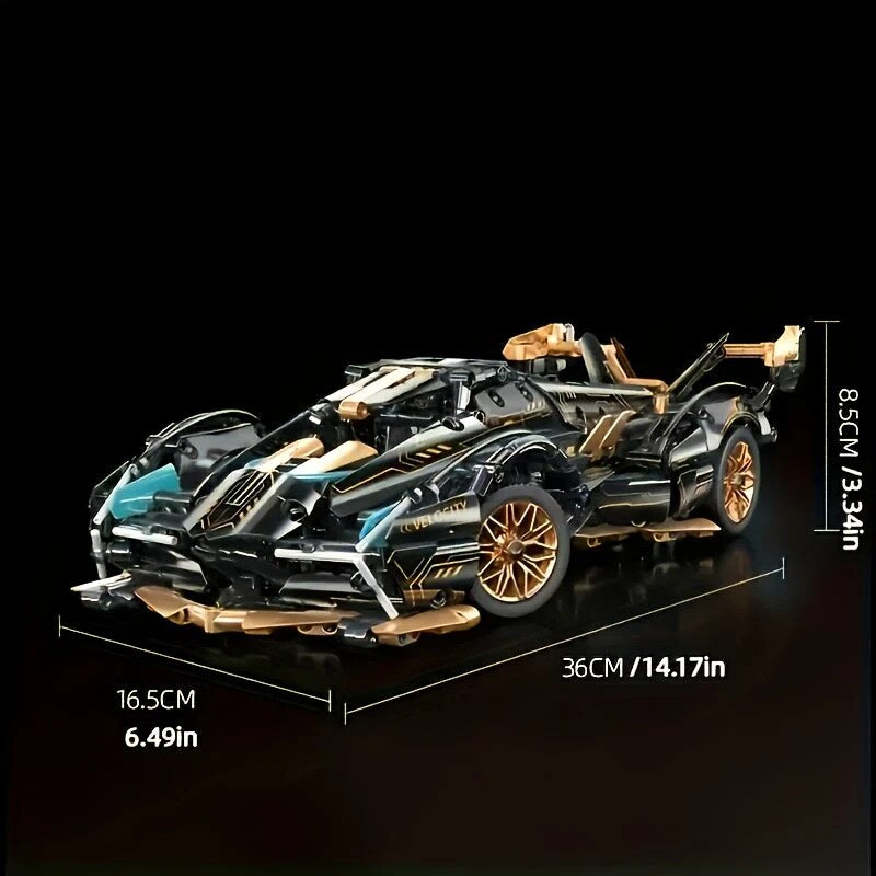 Sports Car Building Block Model – black and gold, detailed design