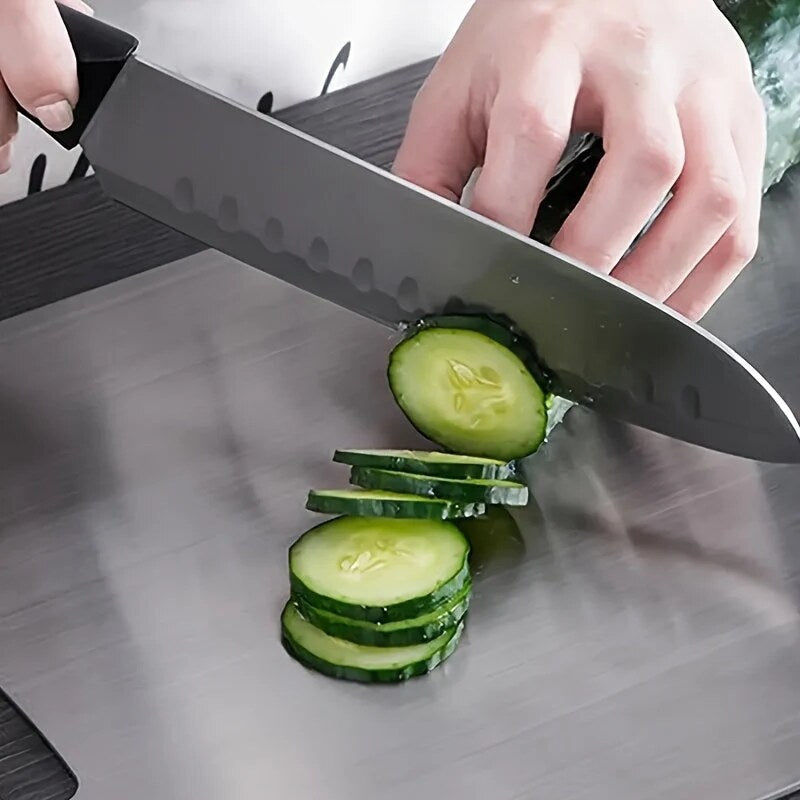 Stainless Steel Prep Board – dual-sided kitchen use, integrated handle