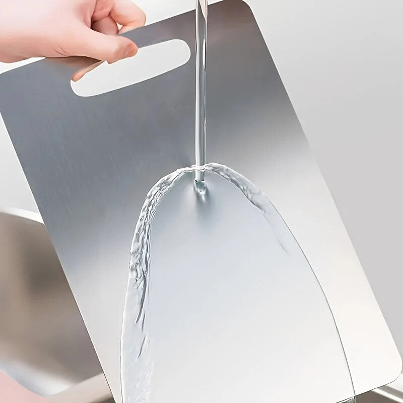 Stainless Steel Prep Board – dual-sided kitchen use, integrated handle