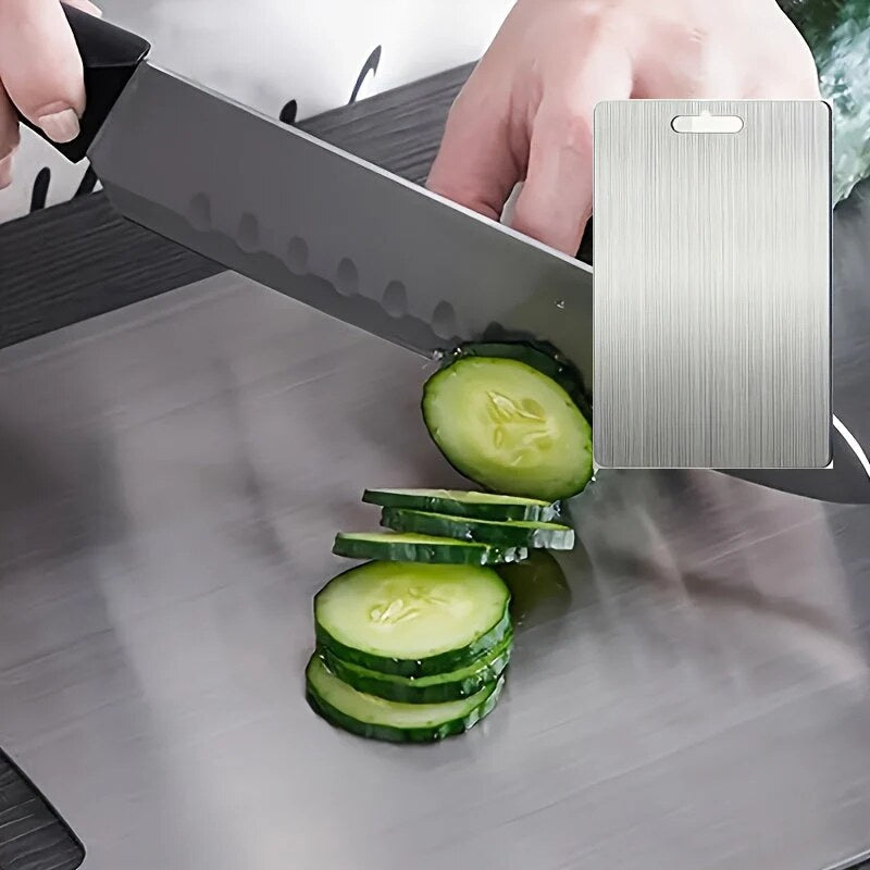 Stainless Steel Prep Board – dual-sided kitchen use, integrated handle