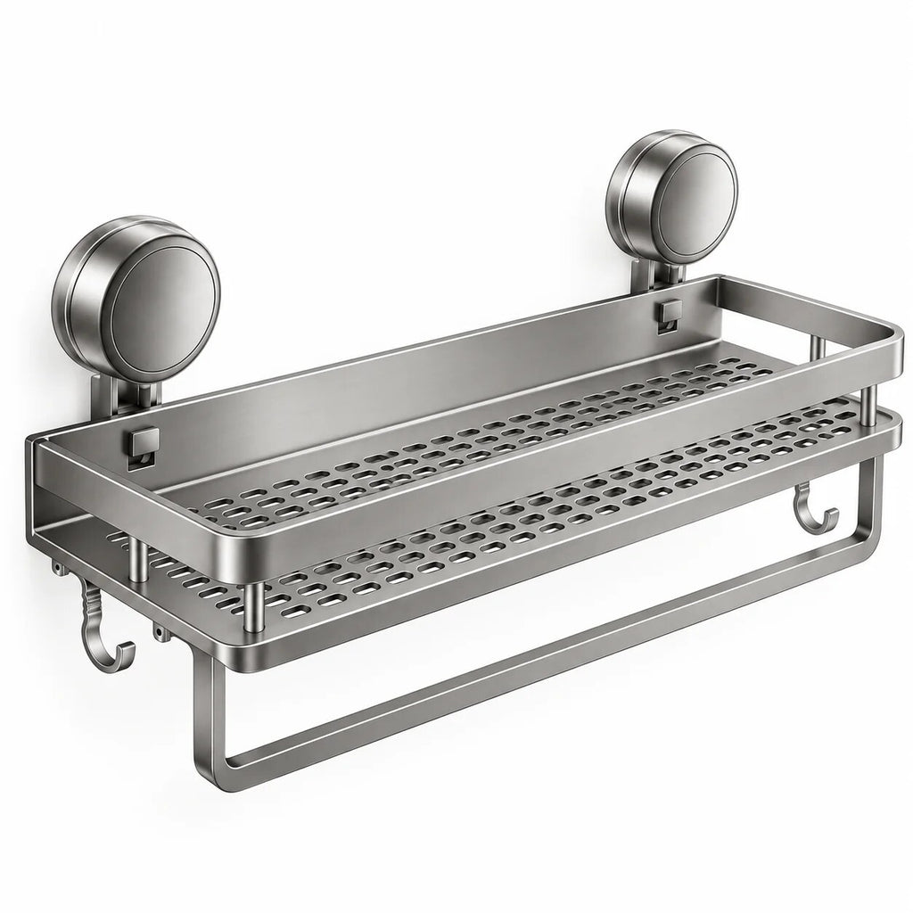 Suction Cup Bathroom Shelf – removable, wall mounted, drip tray