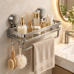Suction Cup Bathroom Shelf – removable, wall mounted, drip tray