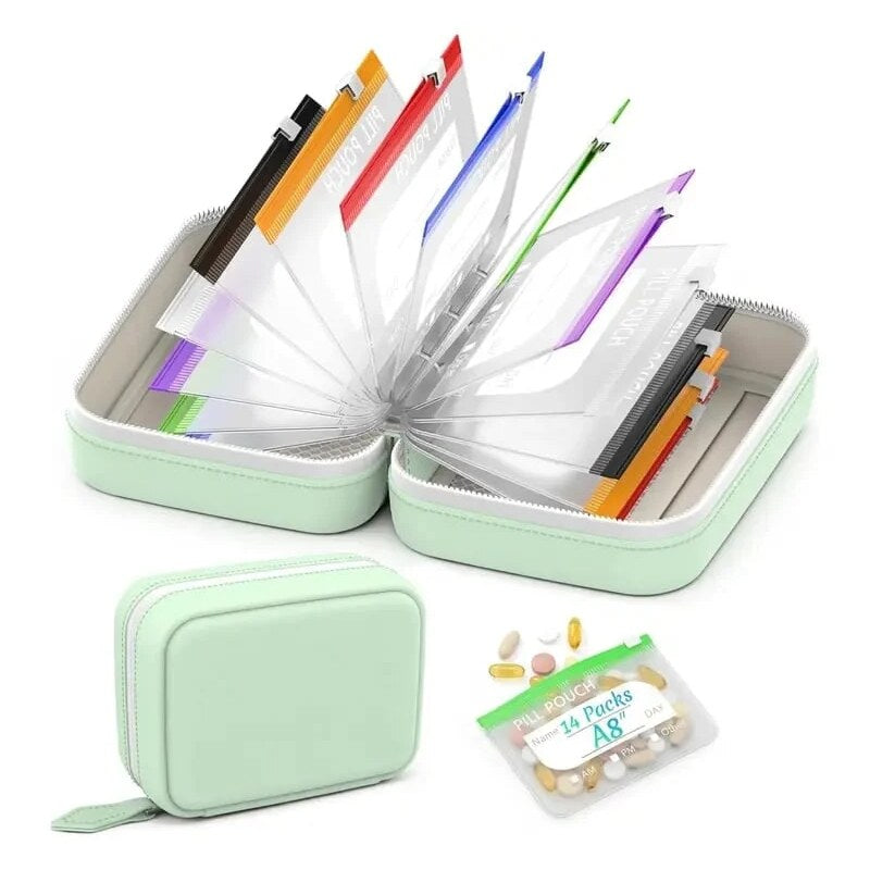 Tablet Organiser – portable faux leather case, 14 zip pouches