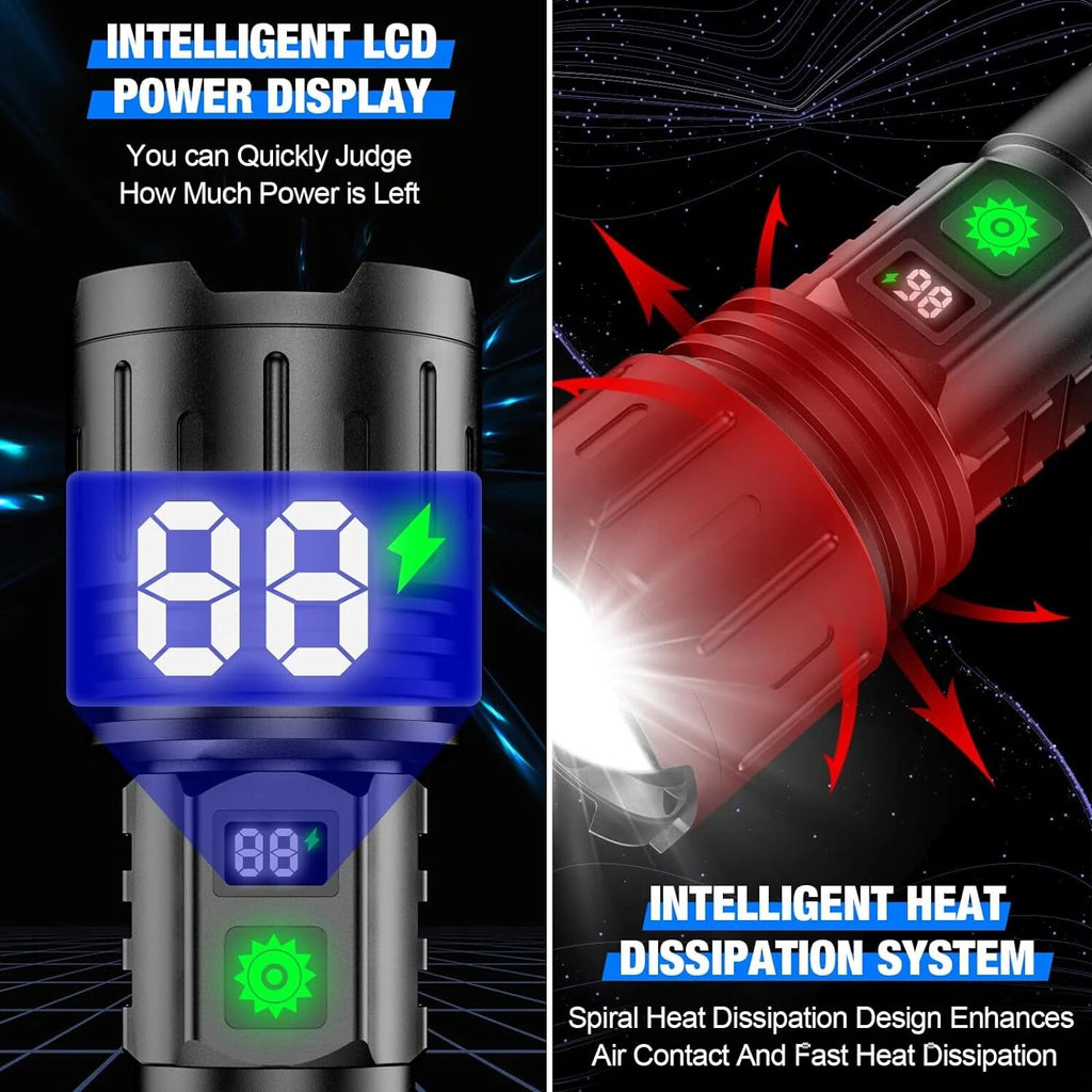 Tactical LED Torch – long-range beam, USB-C rechargeable, adjustable focus