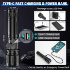 Tactical LED Torch – long-range beam, USB-C rechargeable, adjustable focus