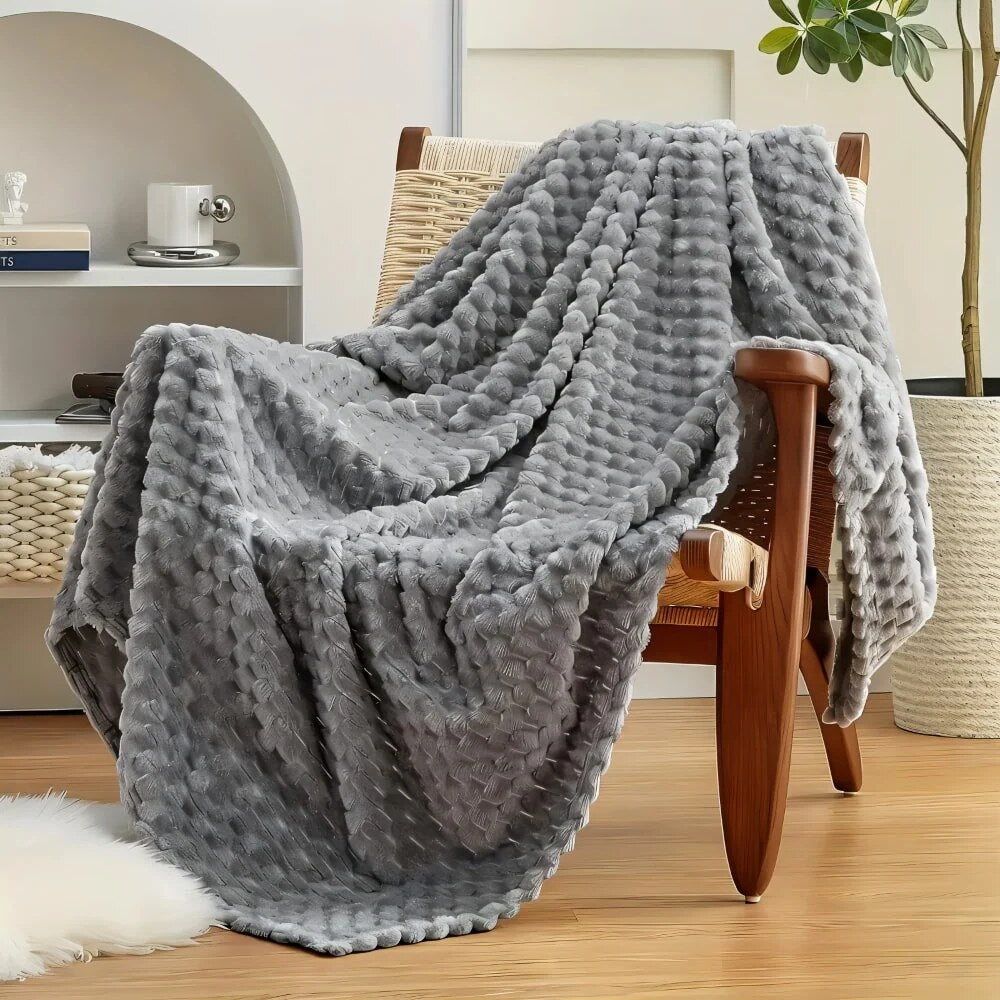 Textured Plush Fleece Throw – bubble pattern, six colours, three sizes