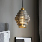 Tiered Ribbed Glass Pendant Light