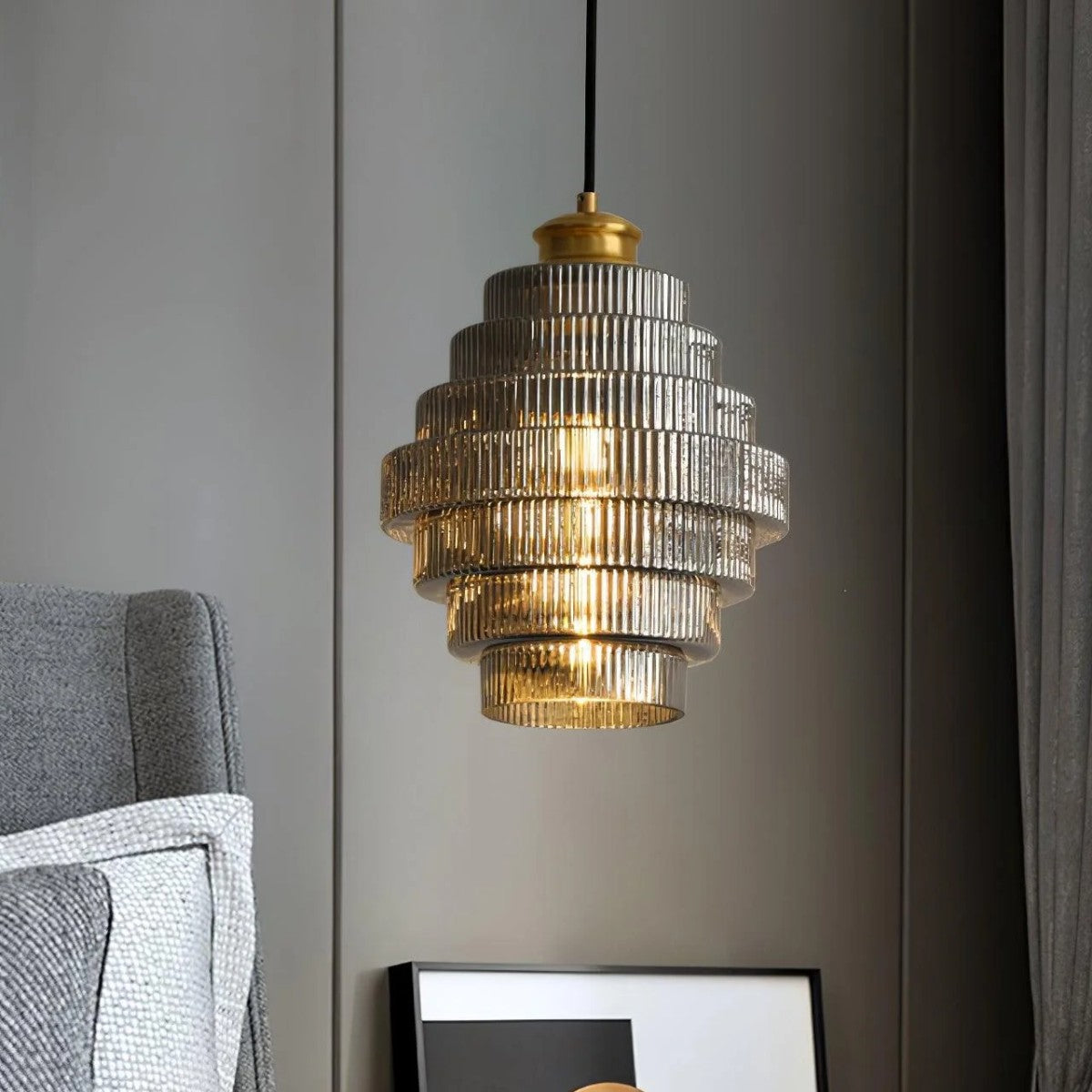 Tiered Ribbed Glass Pendant Light