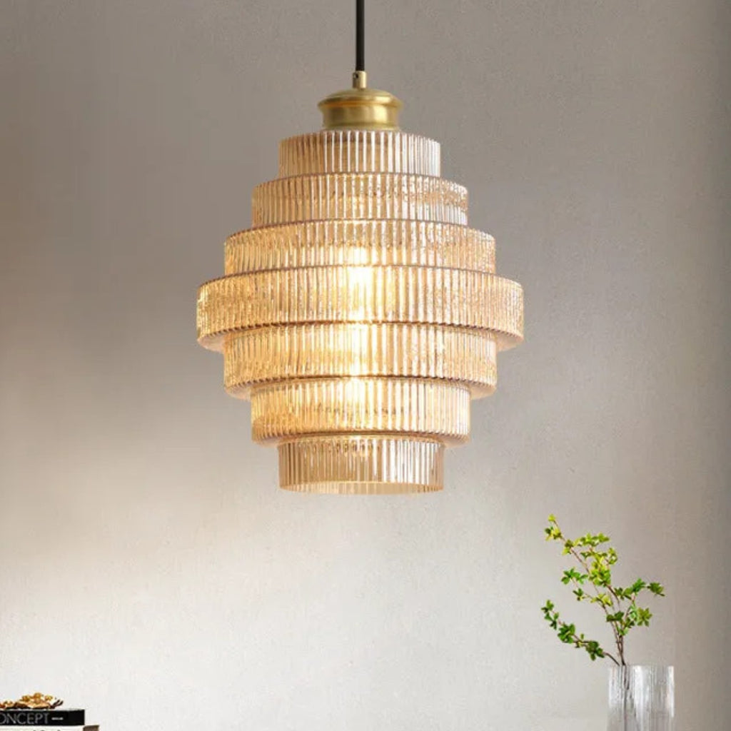 Tiered Ribbed Glass Pendant Light