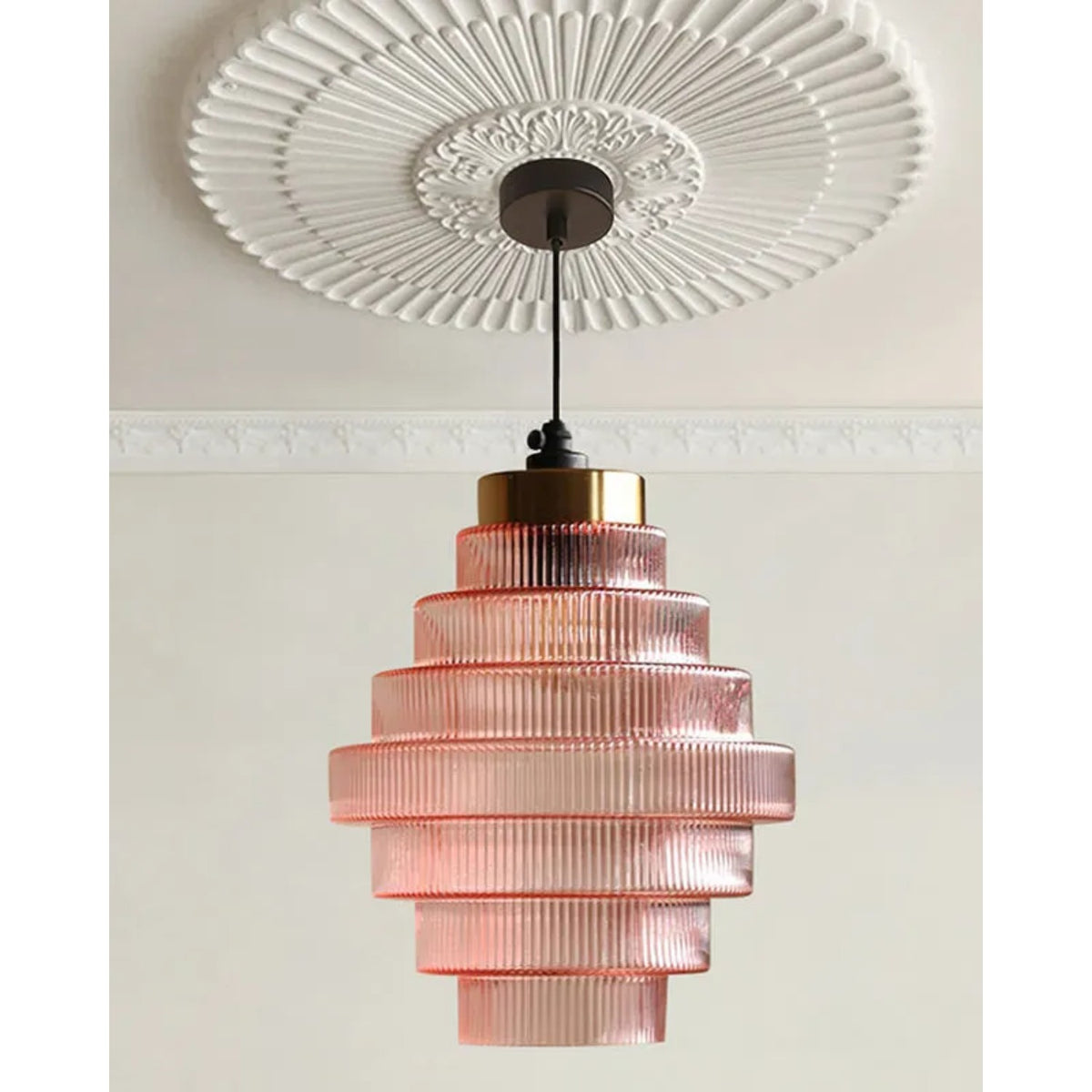 Tiered Ribbed Glass Pendant Light