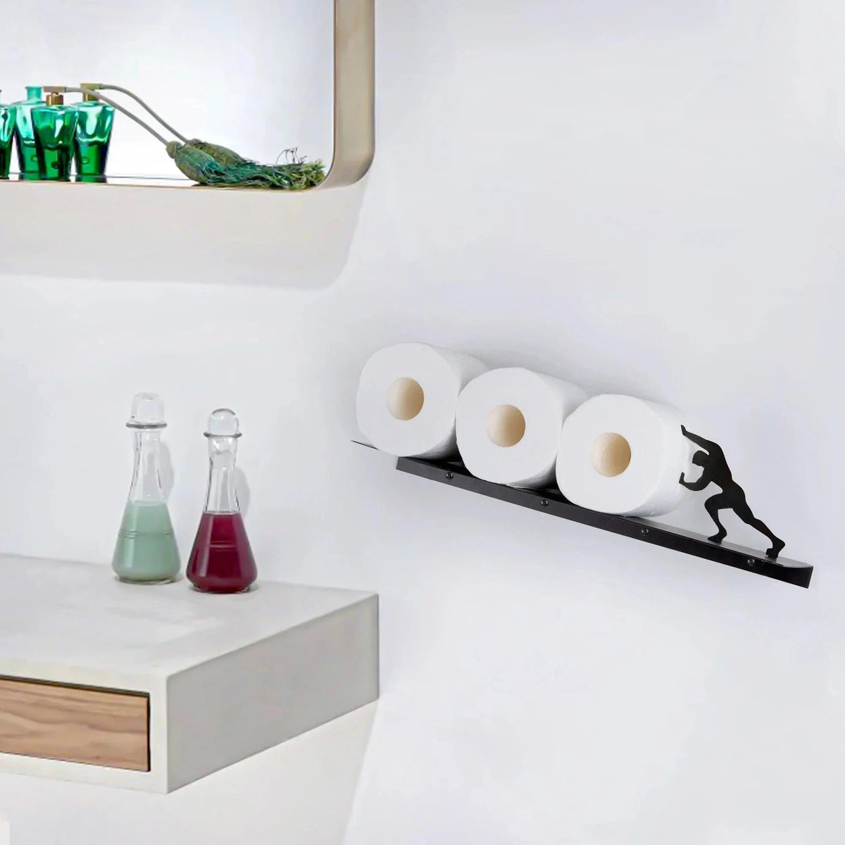 Toilet Roll Holder – Hercules figure, wall-mounted, metal