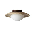 Travertine and Wood Ceiling Light – semi-flush, natural texture