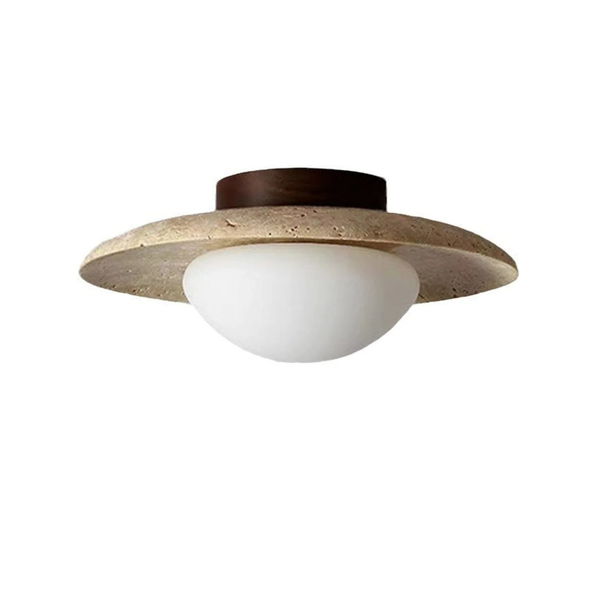 Travertine and Wood Ceiling Light – semi-flush, natural texture