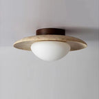 Travertine and Wood Ceiling Light – semi-flush, natural texture