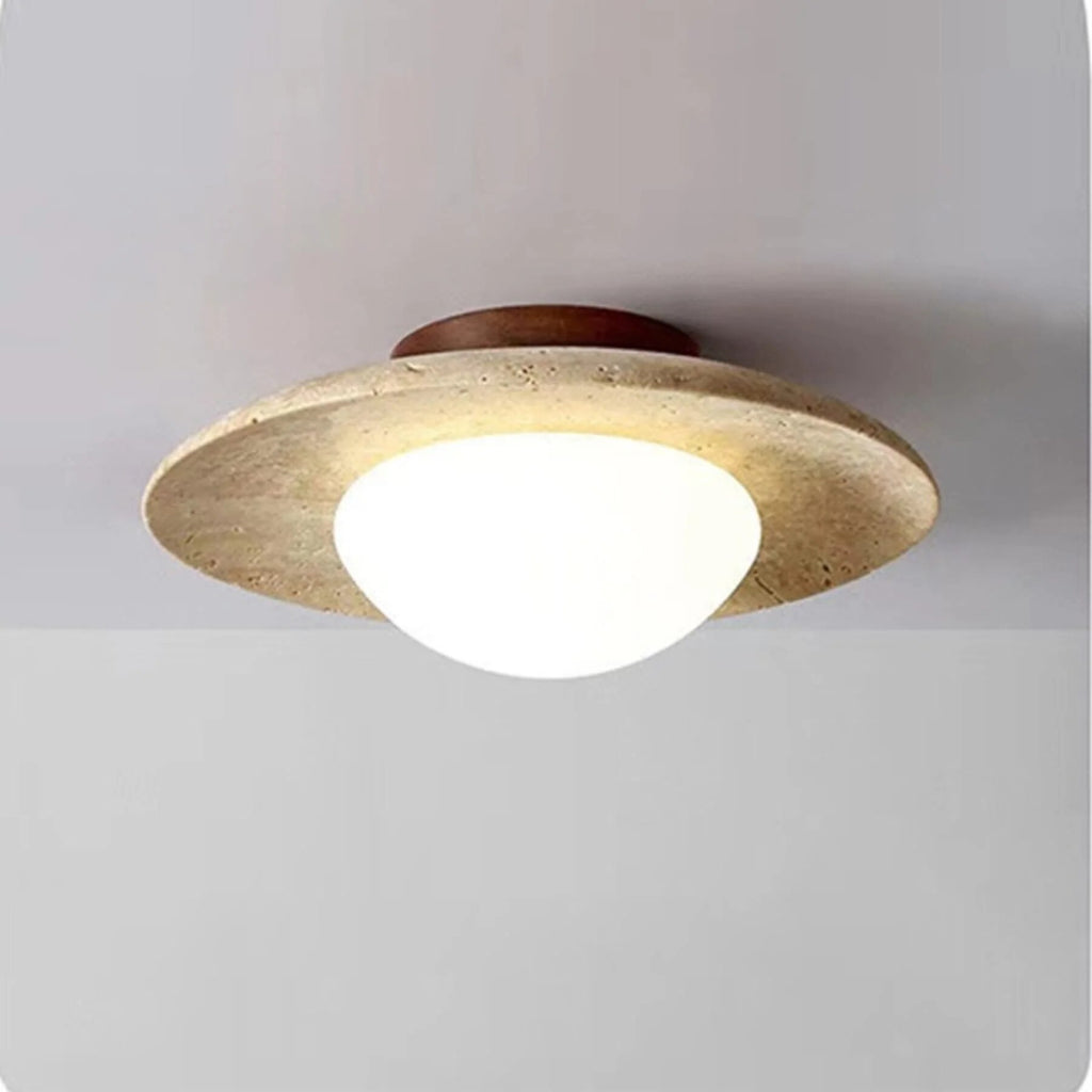 Travertine and Wood Ceiling Light – semi-flush, natural texture