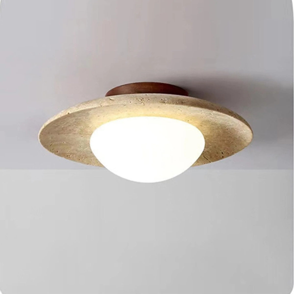 Travertine and Wood Ceiling Light – semi-flush, natural texture