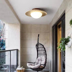 Travertine and Wood Ceiling Light – semi-flush, natural texture