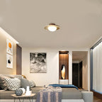Travertine and Wood Ceiling Light – semi-flush, natural texture