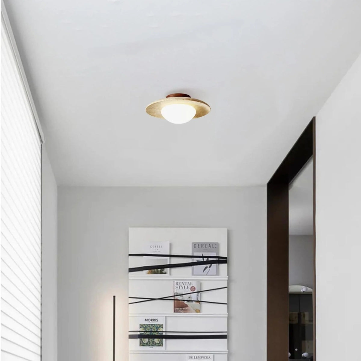 Travertine and Wood Ceiling Light – semi-flush, natural texture