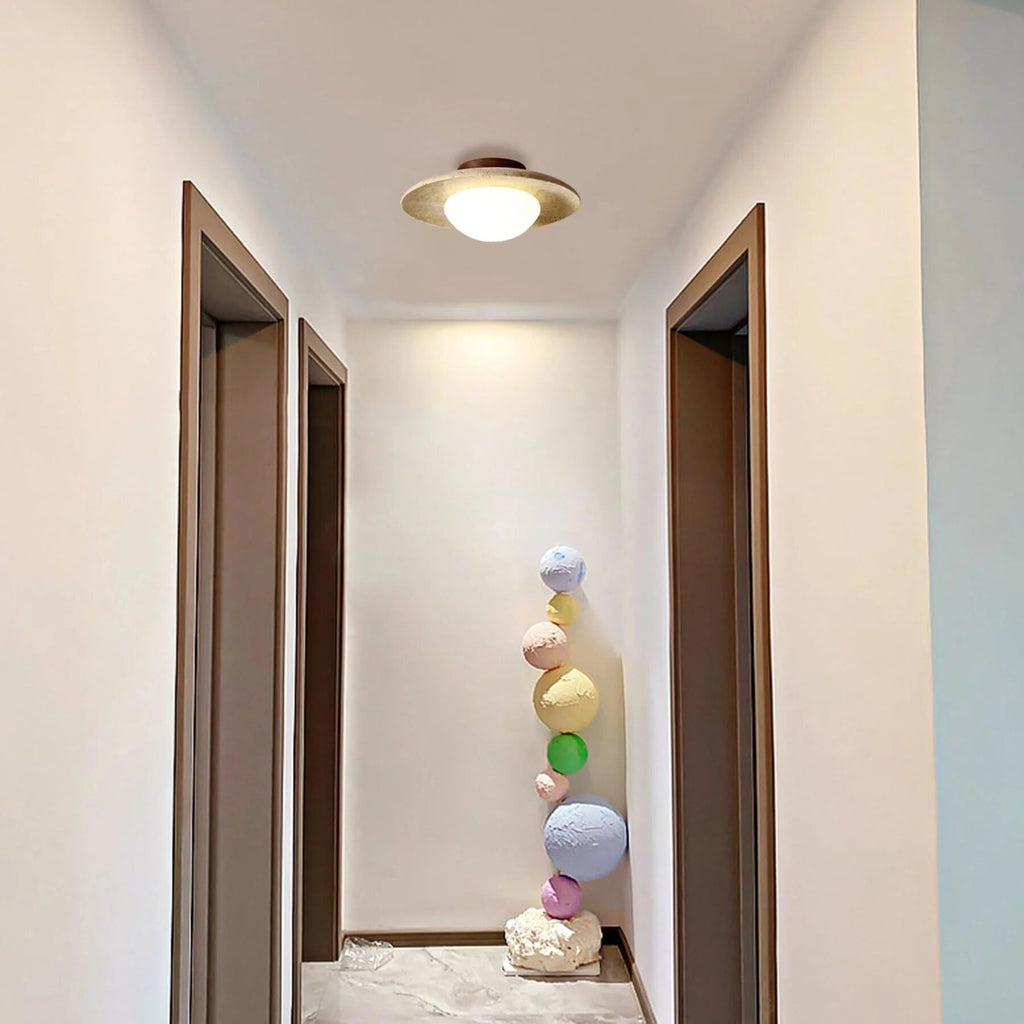 Travertine and Wood Ceiling Light – semi-flush, natural texture