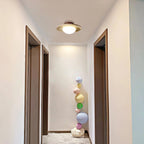 Travertine and Wood Ceiling Light – semi-flush, natural texture