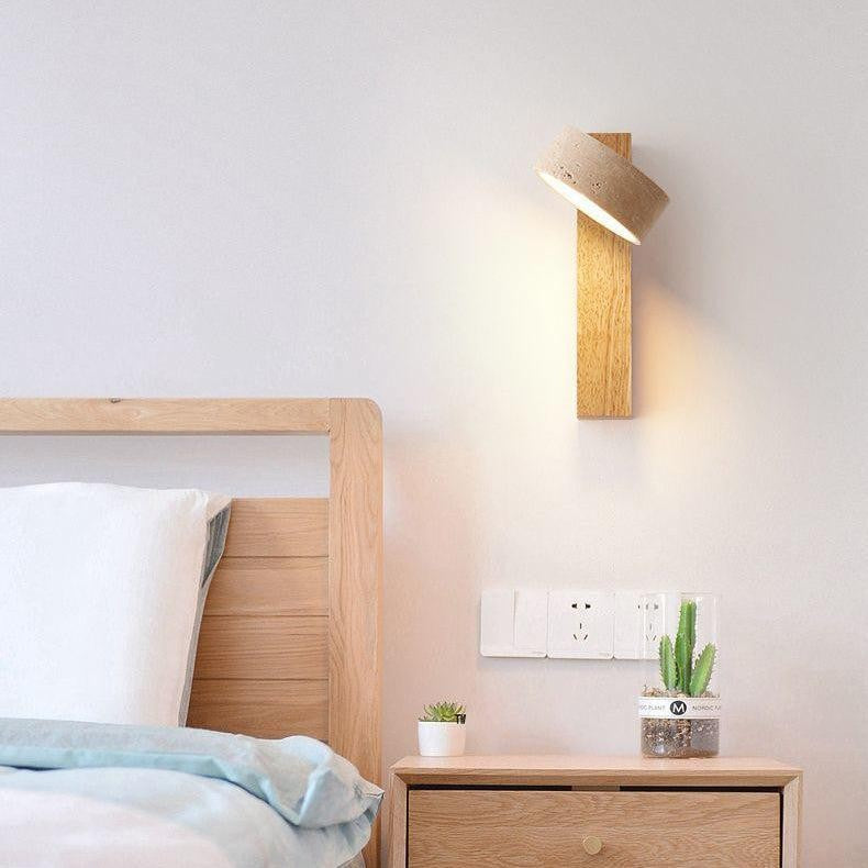 Travertine and Wood Wall Light
