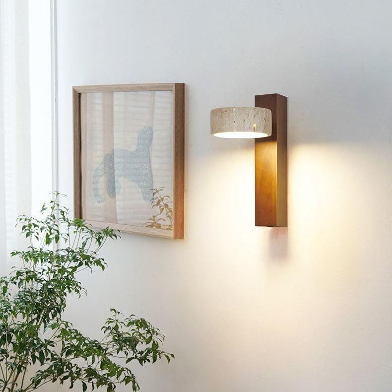 Travertine and Wood Wall Light