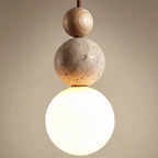 Travertine Pendant Light – stone and wood accent, minimalist matte finish