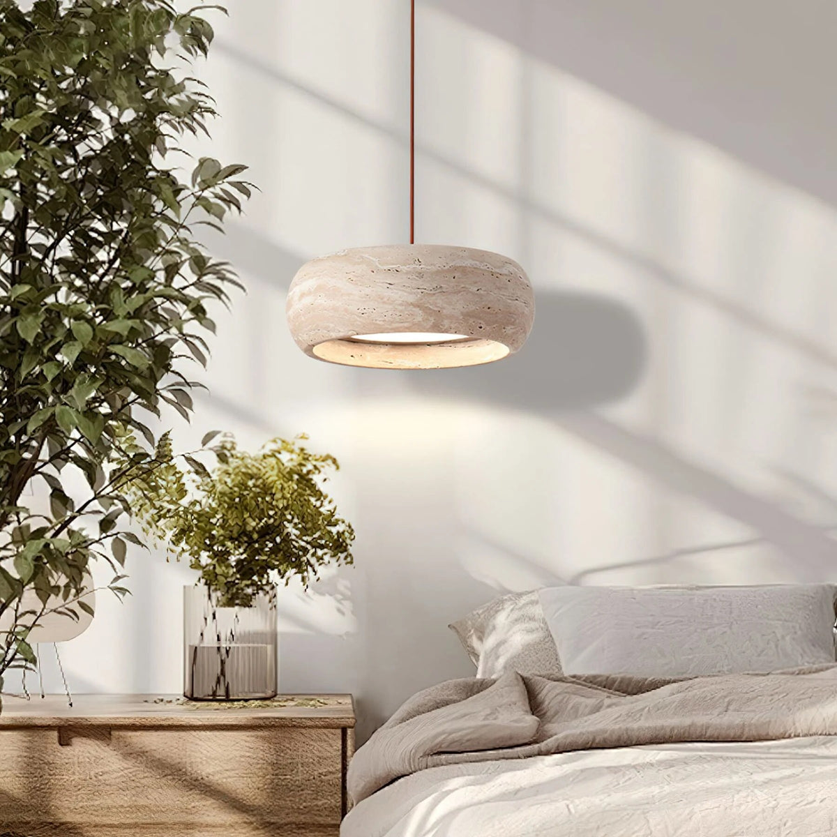 Travertine Pendant Light – stone finish, adjustable dimming