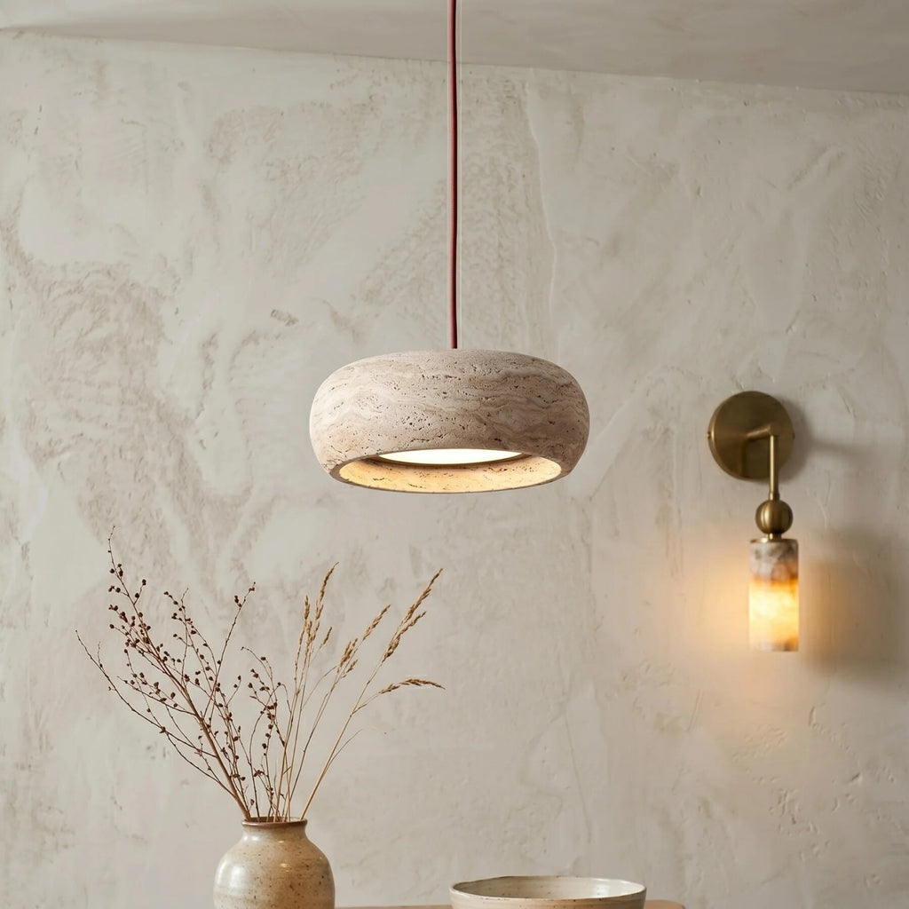 Travertine Pendant Light – stone finish, adjustable dimming