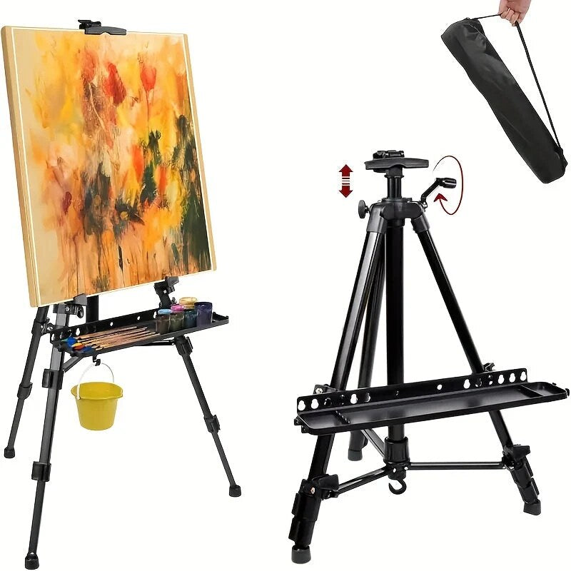 Tripod Easel – adjustable height, canvas clamp, carrying bag