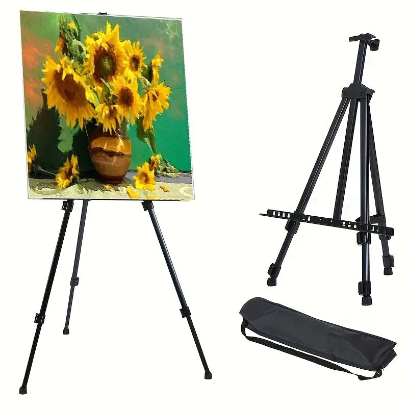 Tripod Easel – adjustable height, canvas clamp, carrying bag