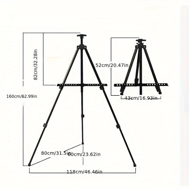 Tripod Easel – adjustable height, canvas clamp, carrying bag