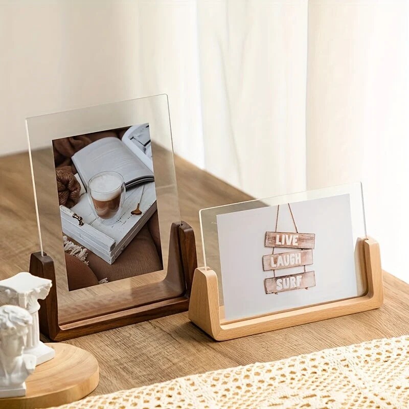 U-Shaped Photo Frame – acrylic and wood, minimalist design